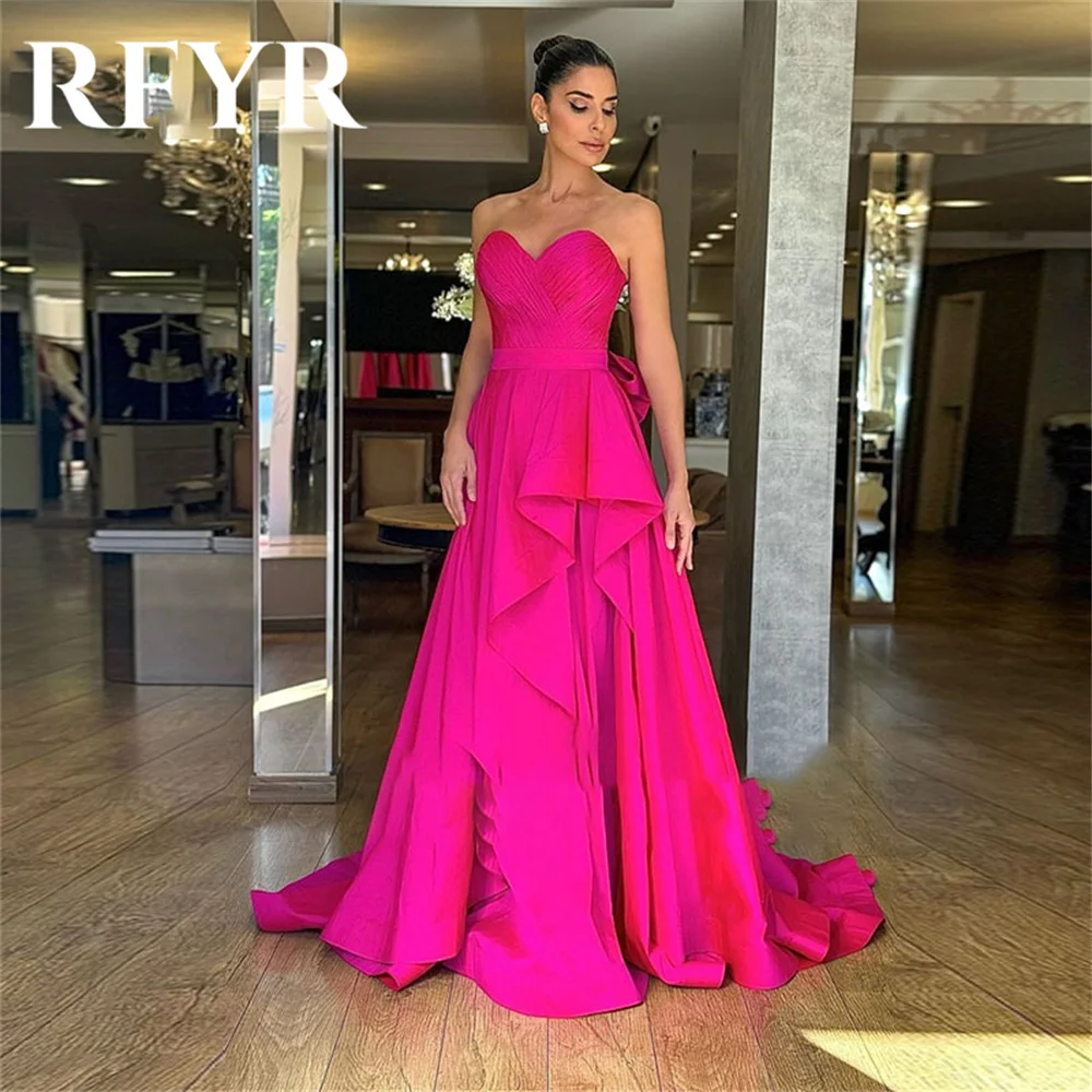 RFYR Fuchsic Elegant Frill-Layered Women Evening Dresses Sleeveless with Pleat Satin Prom Formal Gowns Dubai Dress Customized