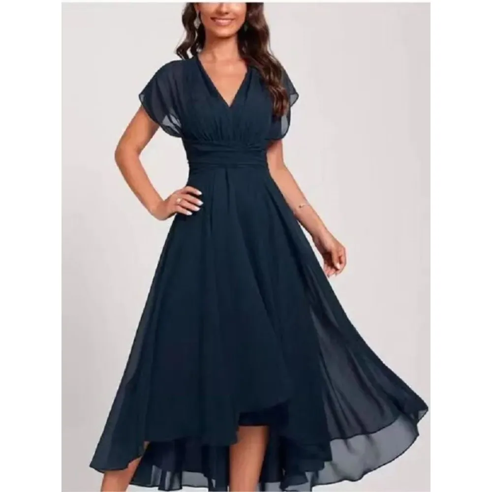 Vestidos de gasa con cuello en V y temperamento a la moda para mujer, vestidos es coloridos para mujer, adecuados para...