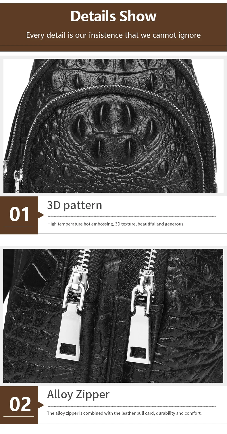 Schlatum 100% Rindsleder Männer Krokodil Narben Mode schwarz multifunktion ale Leder Brusttasche – Detail 6