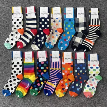 جوارب Happy Socks النسائية الملونة من سلسلة Polka Dot، جوارب قطنية نقية ذات أنبوب متوسط