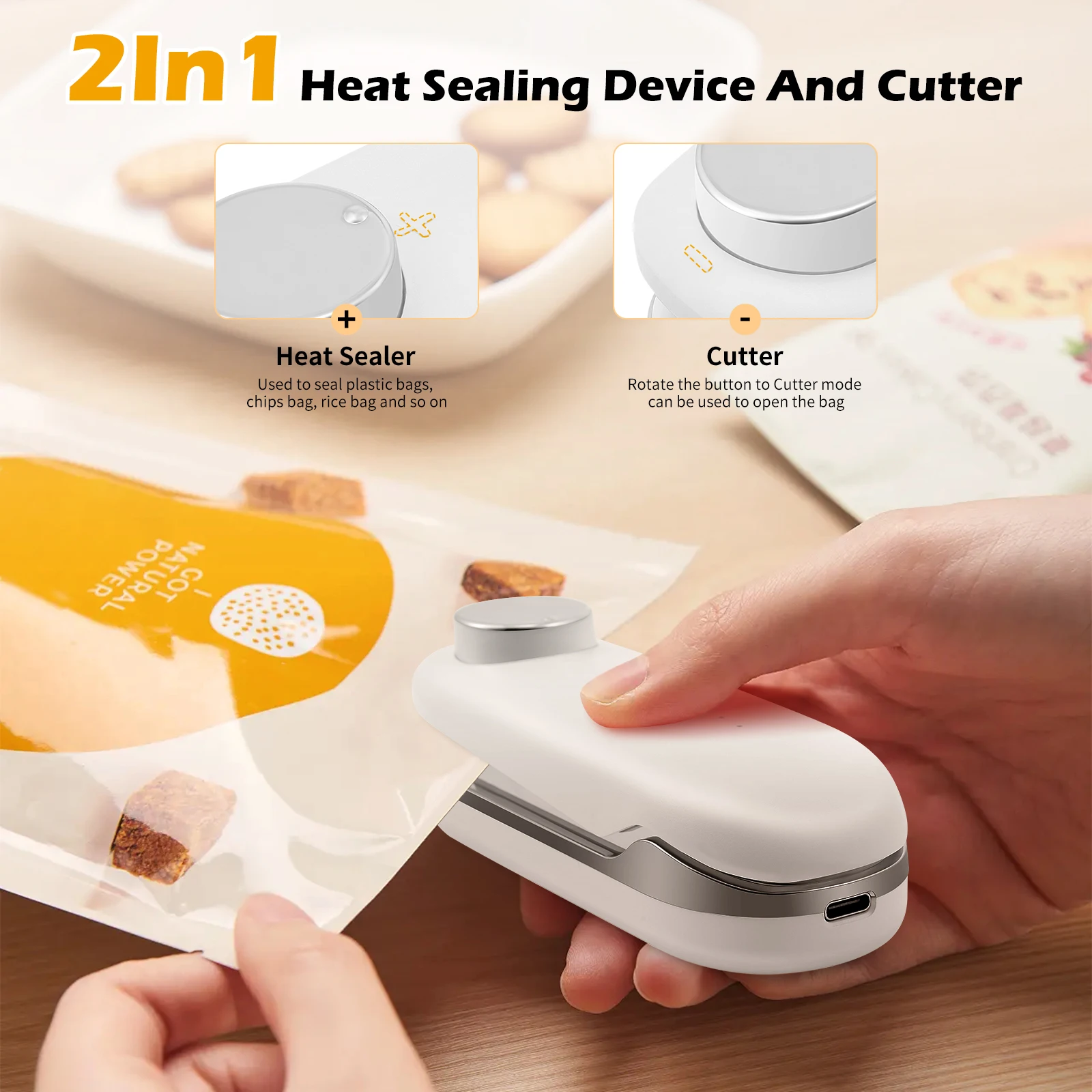 Mini Foil Sealer 2 In 1 Bag Sealer With Cutter Sealing Machine Hand Device USB Rechargeable For Chip Plastic Bags Welding