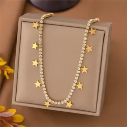 ANENJERY L316 Stainless Steel Niche Zircon Chain Star Butterfly Pendant Necklace for Women fashion SimpleClavicle Chain