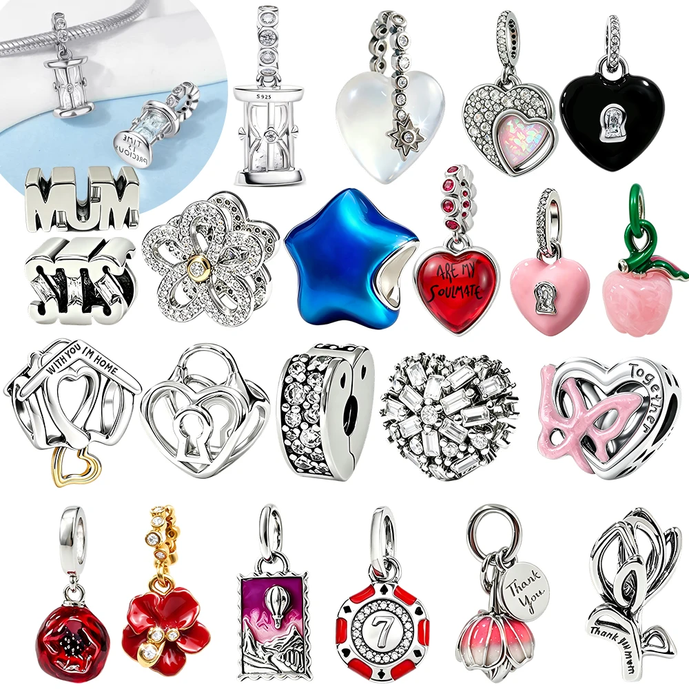 Abalorios de Plata de Ley 925 con Forma de Reloj de Arena para Pulseras Originales, Abalorios para Bolsos, Llaveros, Colgantes DIY, Regalo de Joyería para Mujer