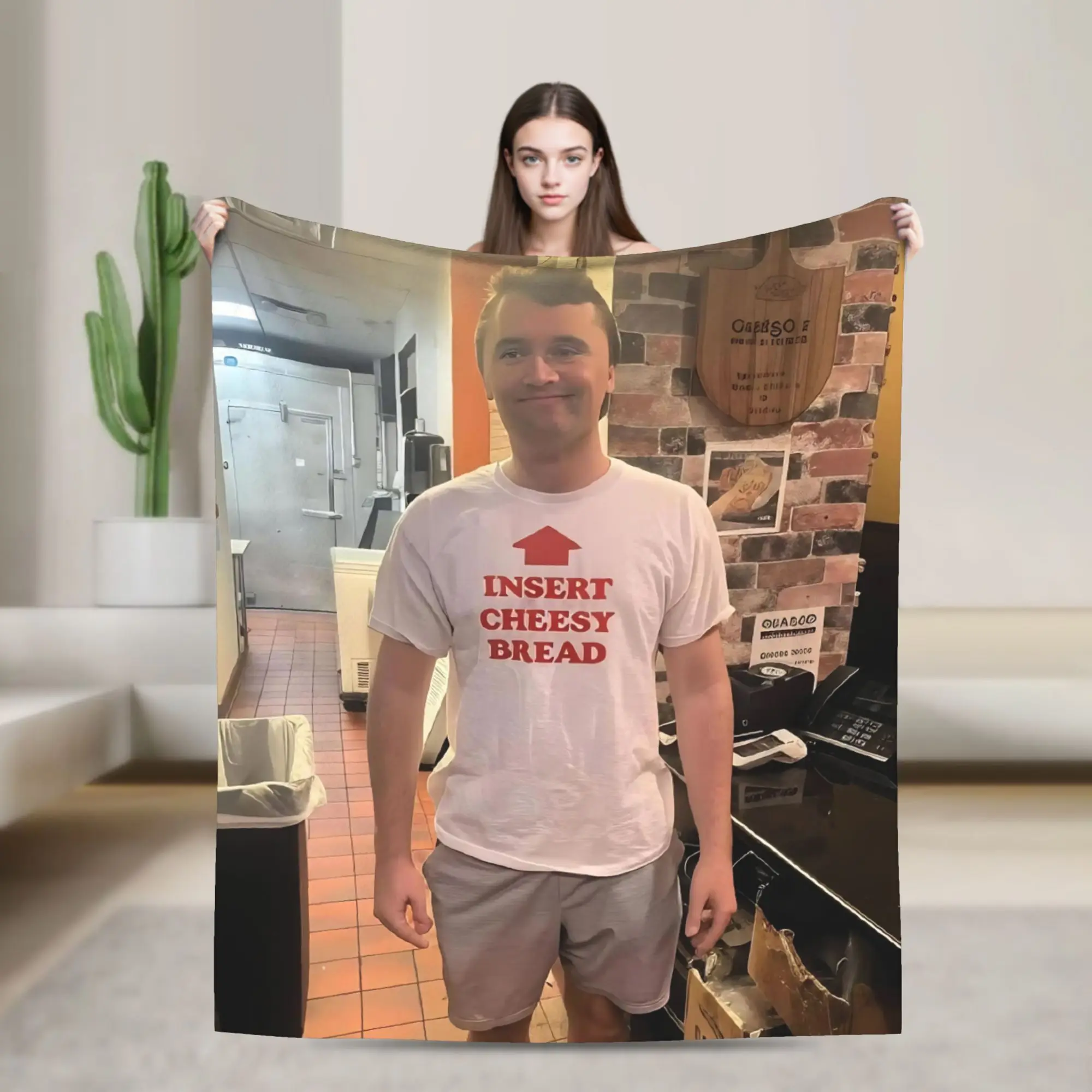 Insert Cheesy Bread Here CharlieKirk ICharlie Fleece Blanket Kirkified Custom Throw Blanket for Sofa Lounge 200x150cm Bedspread