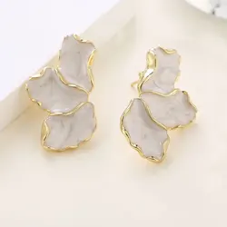 Irregular Metal Cream Eanmel Petal Post Earrings for Women Heavy Design New Style Fashion Jewelry Party Accessories Gift Daily