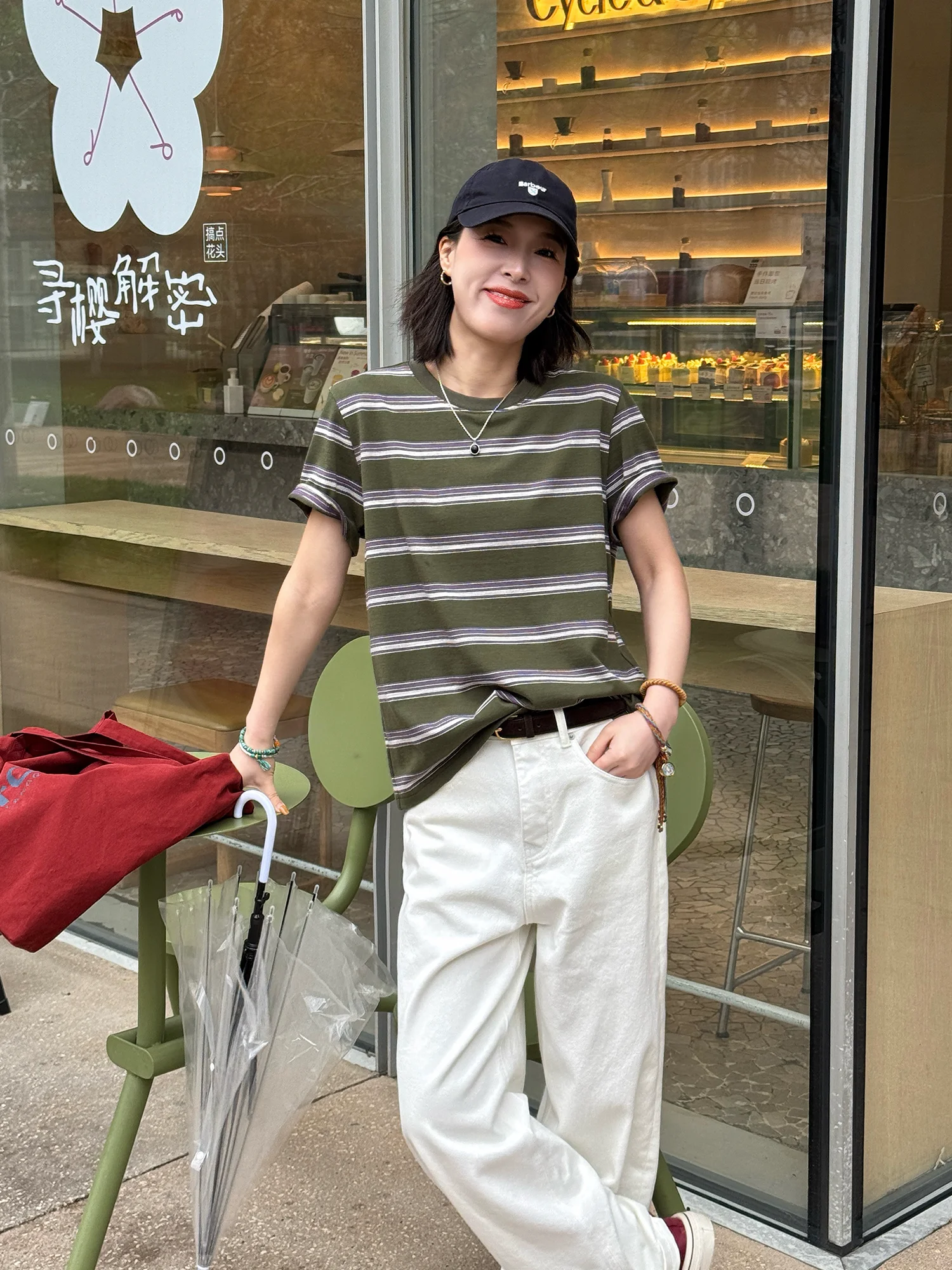 

Футболка Bebe's Green Stripe, женская, весна-лето, новый стиль, ретро, с цветными блоками, круглым вырезом, коротким рукавом, повседневная, модная, стандартного кроя