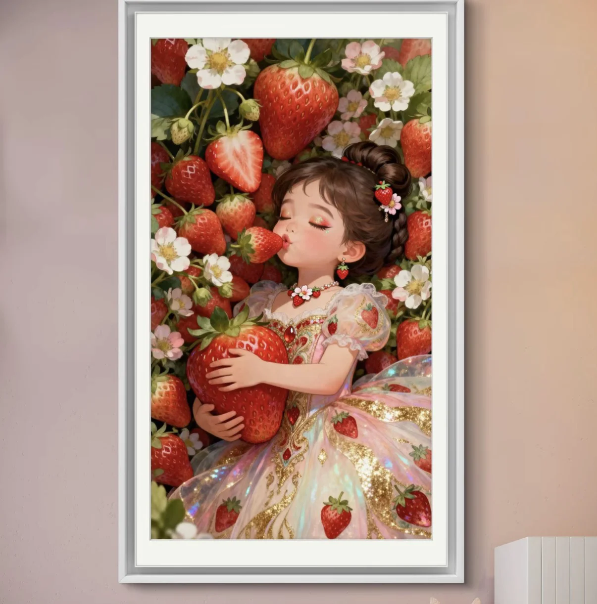

9ct 60x100cm Strawberry Girl Cross Stitch Embroidery DIY Printed Kits Needlework Set Home Decor Crafts With Needles New