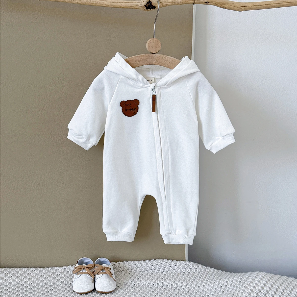 Korean Style Autumn Baby Boy Girl Clothes Hooded Cute Solid Color Zipper Jumpsuit Fashion Casual Comfortable Breathable Bodysuit - view 6