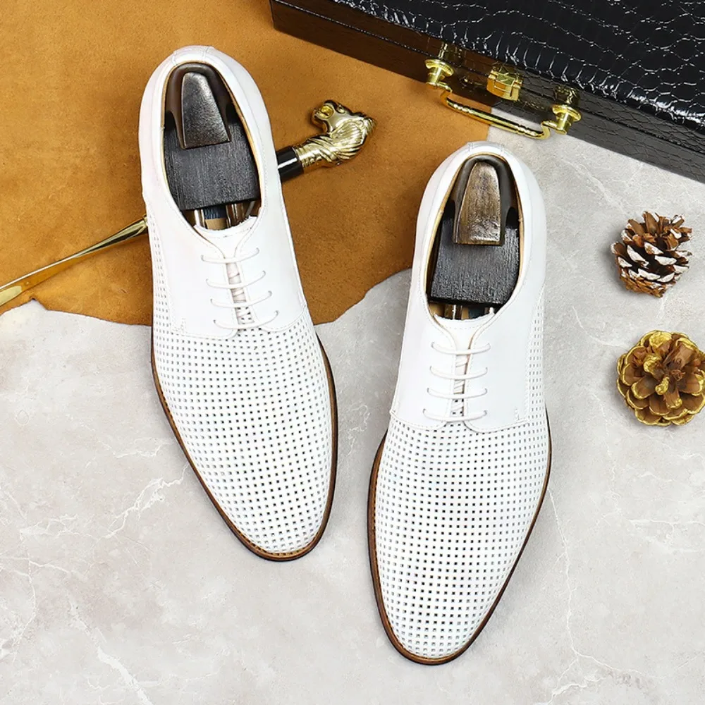 Oxford-Chaussures d\'Affaires Décontractées en Cuir de Vache group, Confortables, Respirantes, Ajourées, Souples, d\'Été, Blanches, pour Mariage, pour