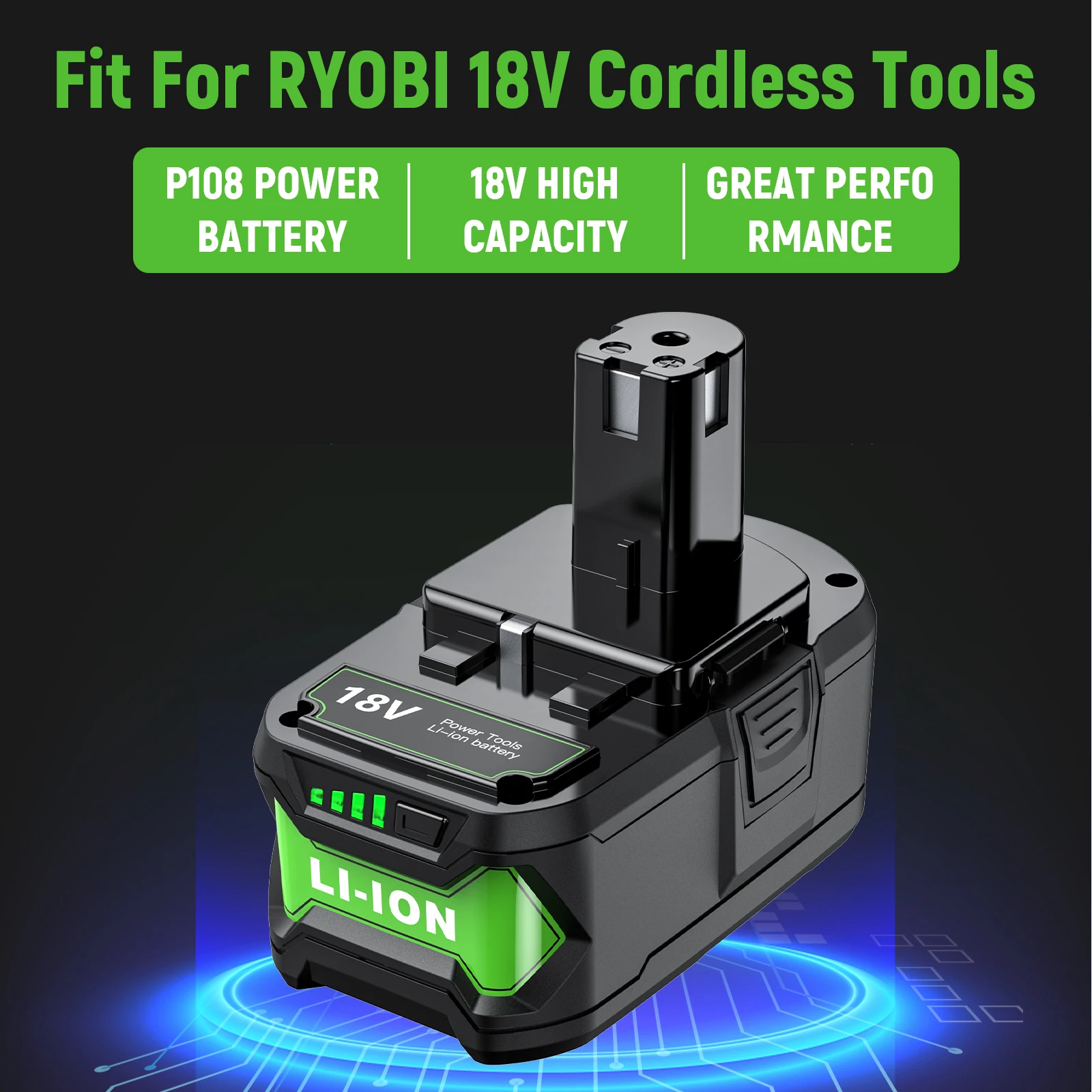 For Ryobi P108 6000mAh Battery 18V Li-ion Replacement Battery P107 P108 P109 P106 P105 P104 Power Tool Battery With 4A Charger