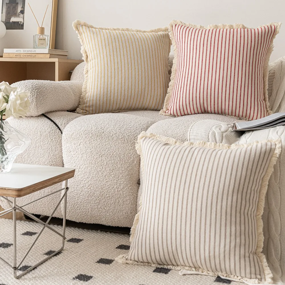 

Home Decor 50cm Striped Throw Pillow Cover Nordic Style Linen Cushion Cover Detachable Square Pillow Case Living Room
