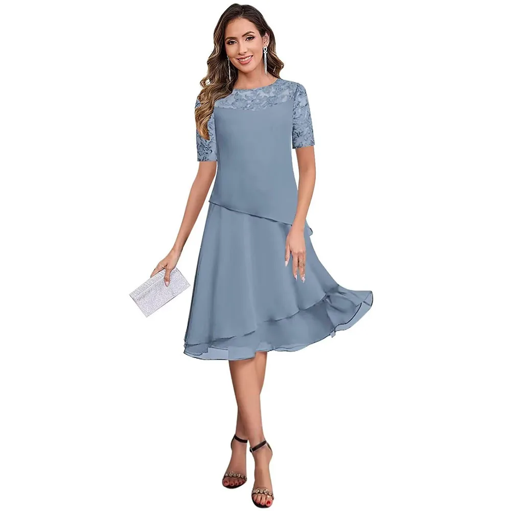 فساتين أم العروس القصيرة الرائعة للنساء من الشيفون المتدرج وأكمام قصيرة ثوب مسائي رسمي مخصص 2025