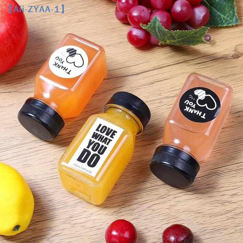 Drink Container 4Pcs Juice Bottles 120ml Empty Clear Coffee Milktea Square Plastic Bottle With Lid【ZYAA-1】