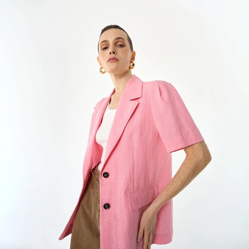 

Lanv25 Summer Casual Versatile Lightweight Breathable Simple Collar Linen Suit Jacket Original Design Loose Fit Long Sleeve