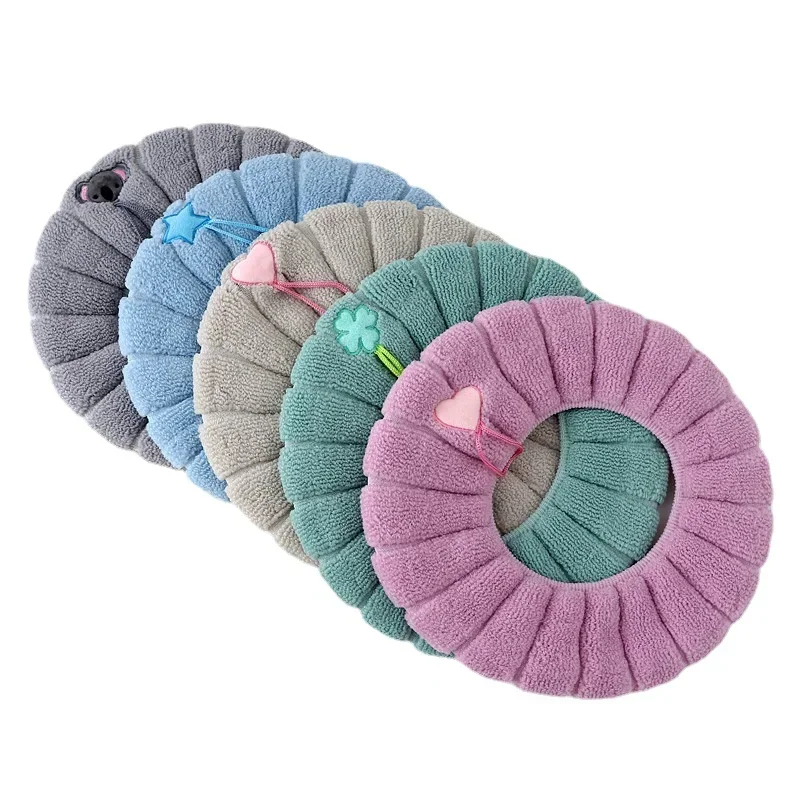 Winter Warm Toilet Seat Cover Mat Bathroom Toilet Pad Cushion with Handle Thicker Soft Washable Closestool Warmer Accessories