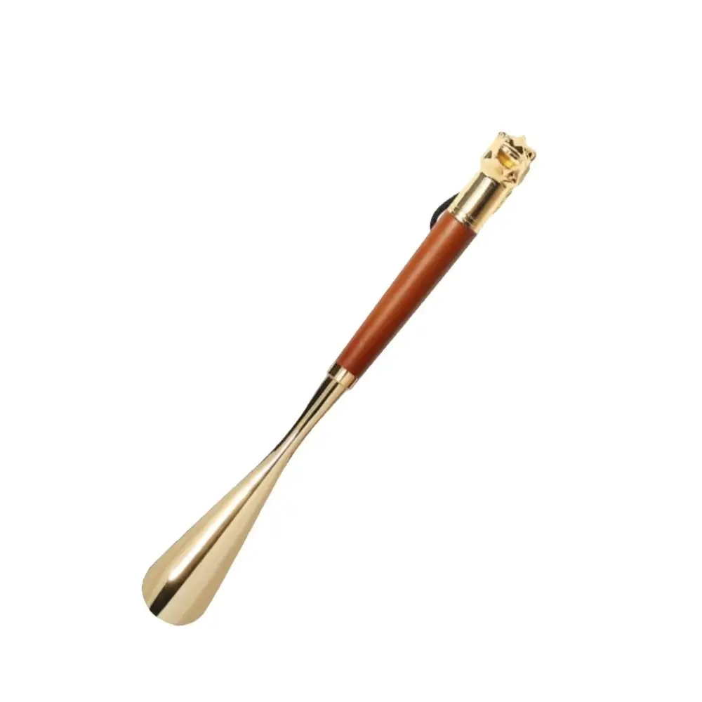 Durable Metal Shoe Horn 32cm Long Wood Lion/Horse Head Handle Shoehorn Portable Handheld Shoe Lifter