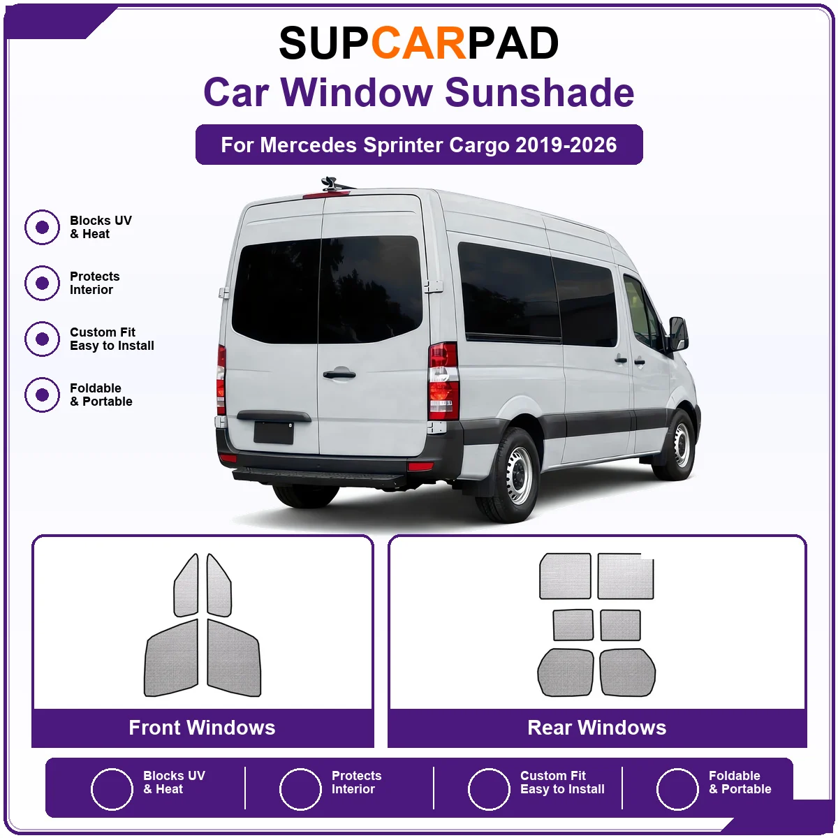 For Mercedes Sprinter Cargo 2019-2026 Pre‑Cut Auto Window Sunshade Anti‑UV Car Sun Visor Protector