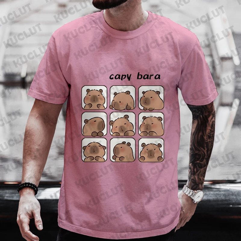 Men T-Shirt Short Sleeve Tees Fashion Anime Cartoon Capibara Graphic Y2k Tops Male Hip Hop Streetwear Casual Oversized Clothes image 5