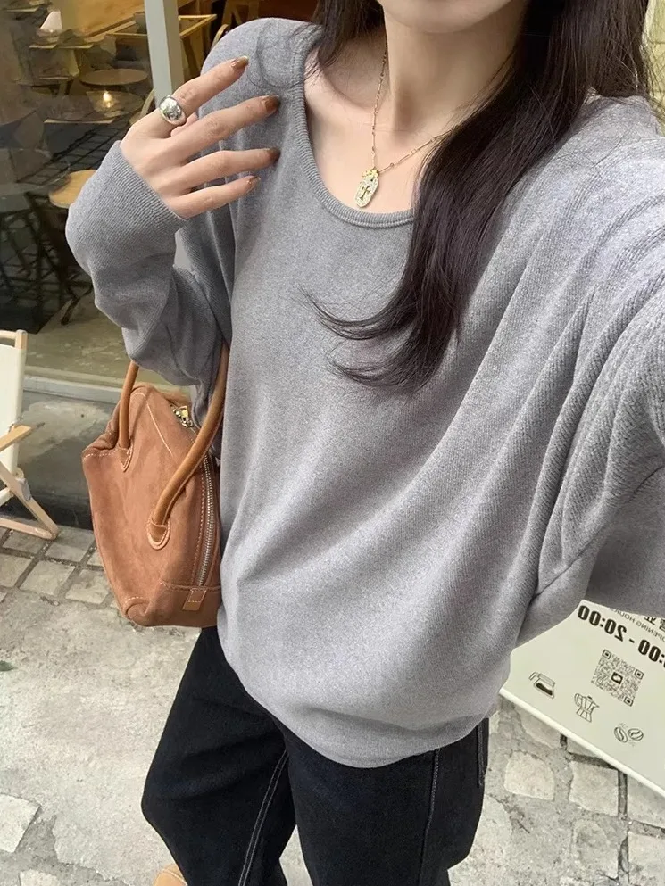 ファイオナブル ホワイト ロング スリーブ Uネック Tシャツ レディース 冬用 ルーズ ショルダー トップ インナー ウェア ベース シャツ シーウォーク ガールズ ファイオ