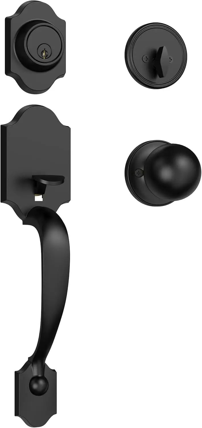 

Матовый черный комплект замков для входной двери с засовом, реверсивная ручка для левосторонних/правосторонних входных дверей