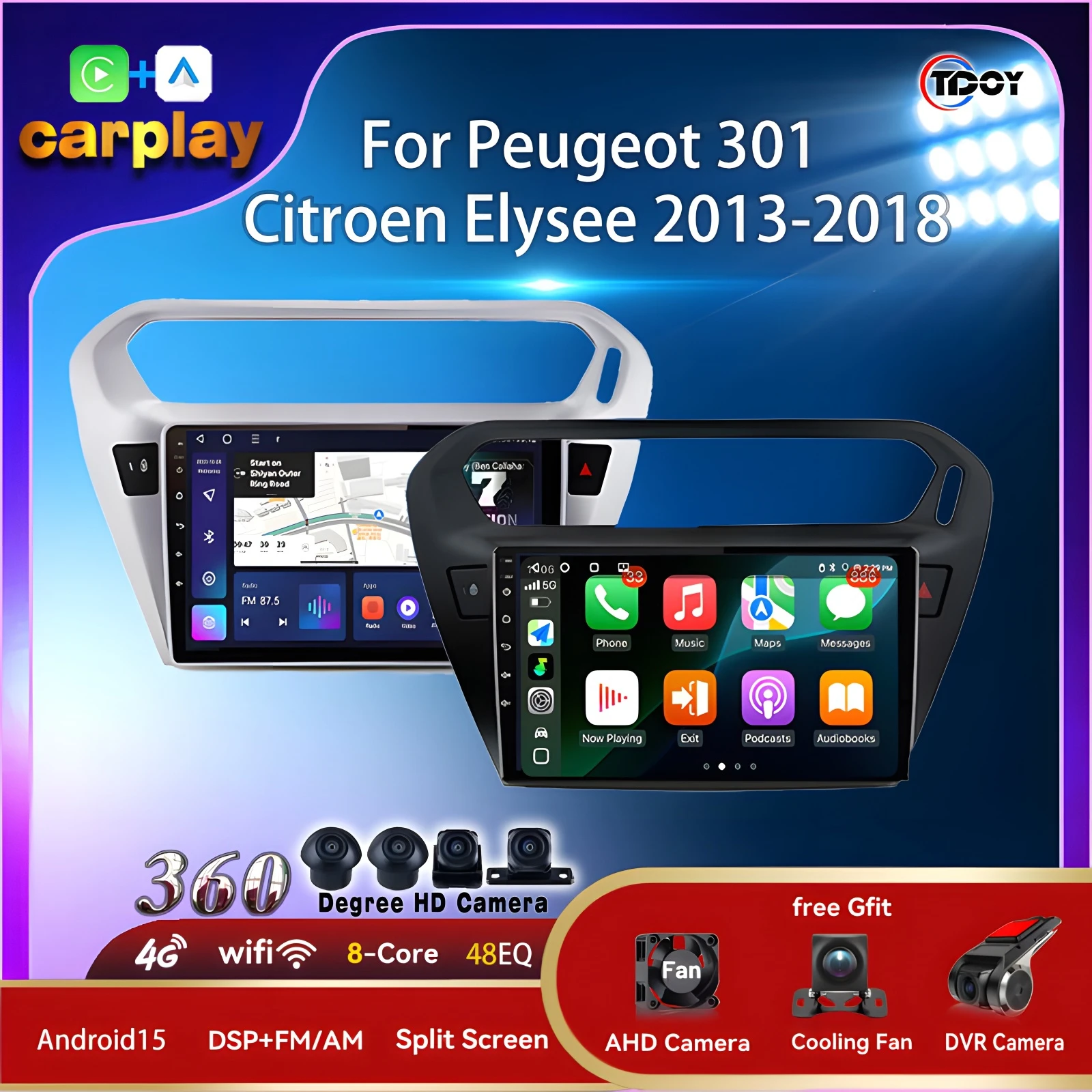 

Carplay Android Auto Wireless Autoradio For Peugeot 301 Citroen Elysee 2013-2018 GPS Navi DSP Car Radio Multimedia Video Player