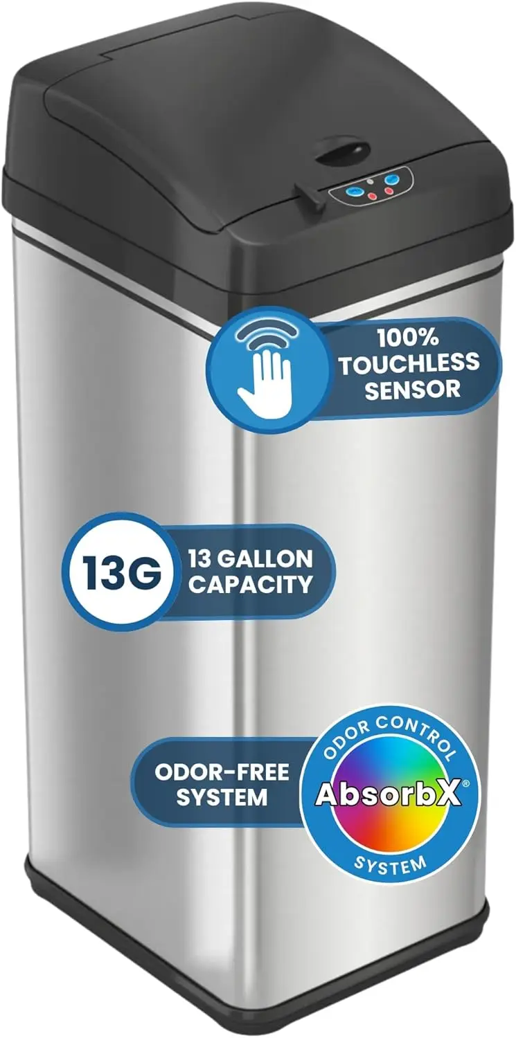 

13 Gallon Automatic Sensor Trash Can, 50L Stainless Steel Kitchen Garbage Bin with Odor Filter, Pet-Proof Lock, Soft-Close Lid