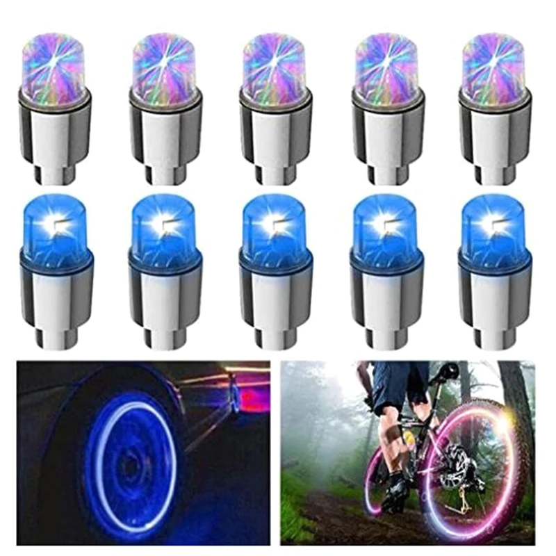 12 Pcs Universal Led Wheel Lights Flash Light Tire Valve Cap Lamp For Car Trucks Motorcycle Bike Multicolor+Blue