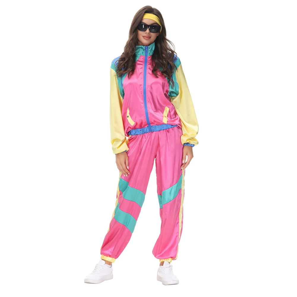 80er 90er Jahre Retro Disco Kostüme Mann Frau Halloween Rollenspiel Hippie Trainings anzug Kostüm Party Erwachsenen Mode verkleiden Hip Hop Outfits