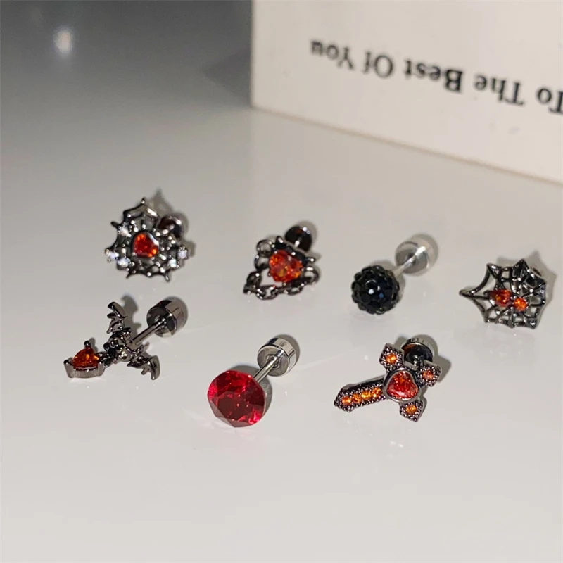 1 قطعة موضة جديدة القوطية نمط الزركون كريستال الأذن العظام مسمار 316L الطبية الأسود التيتانيوم الصلب أقراط للنساء Y2K مجوهرات بسيطة