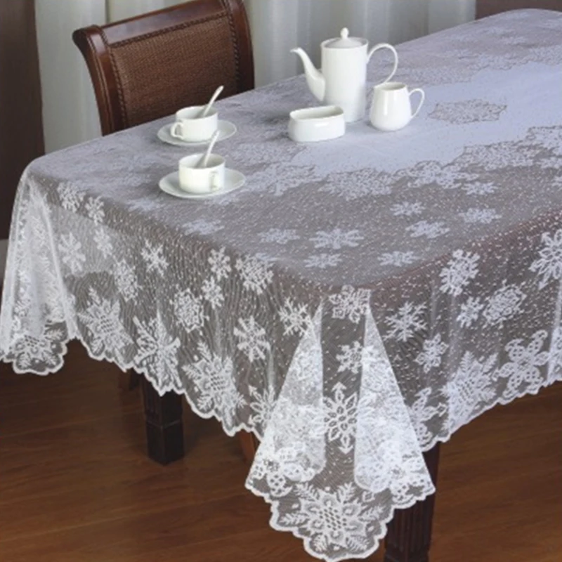 1 pc Round/Rectangle Tablecloth White Lace Tablecloth Snowflake Pattern Wedding Dining Table Cover Home Christmas Party Decora