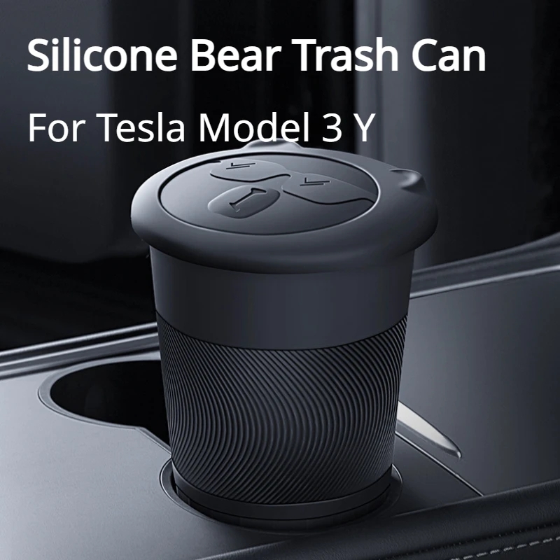 

Bear Trash Can for Tesla Model 3 Y Silicone Central Control Waste Bin Portable Garbage Can Storage Box Organizer Car Accessories