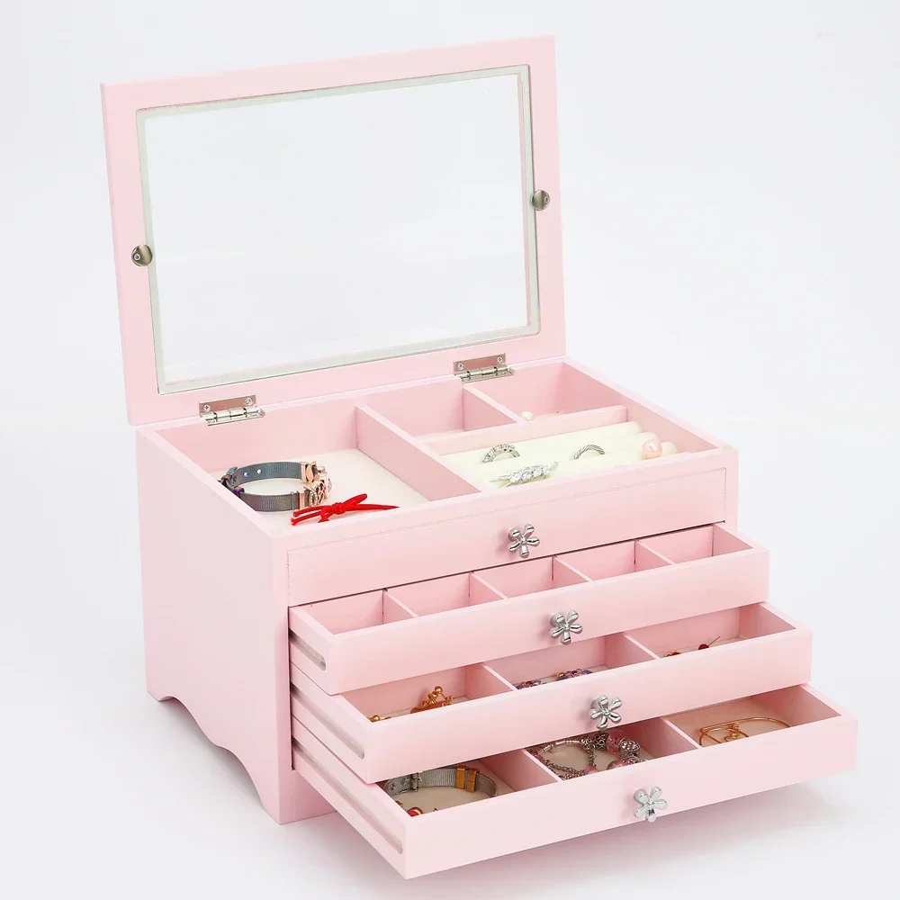 

Luxury Wooden Jewel presentation box with 3 drawers for ladies home jewelry collection gift storage packaging display case