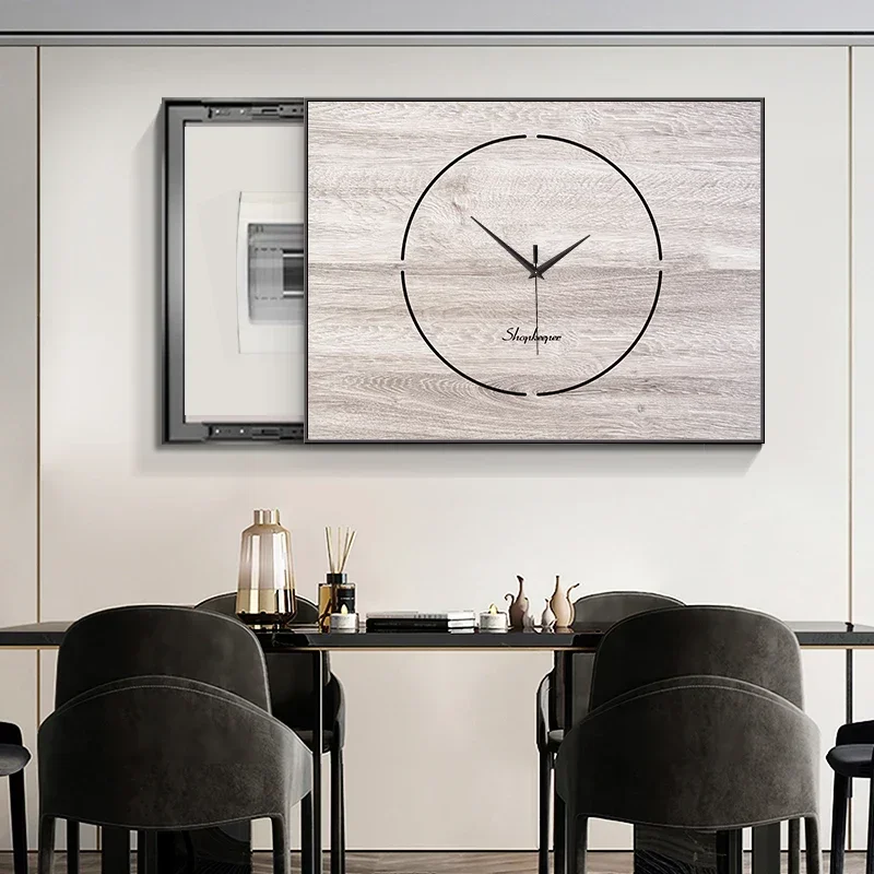 Meter Box Wood Decorative Painting With Wall Clock Modern Design Large Metal Luxury Wall Clocks Silent Living Room Decoration