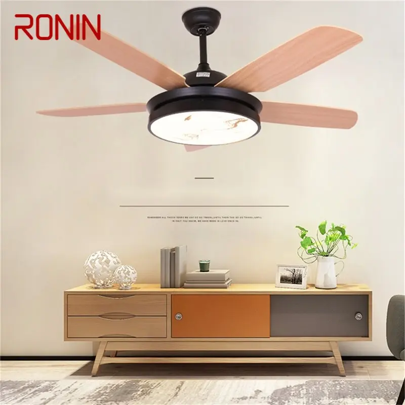 

RONIN Simple Wood Ceiling Fan with Lights Remote Control Modern 52" LED Lamp for Home Dining Room Bedroom