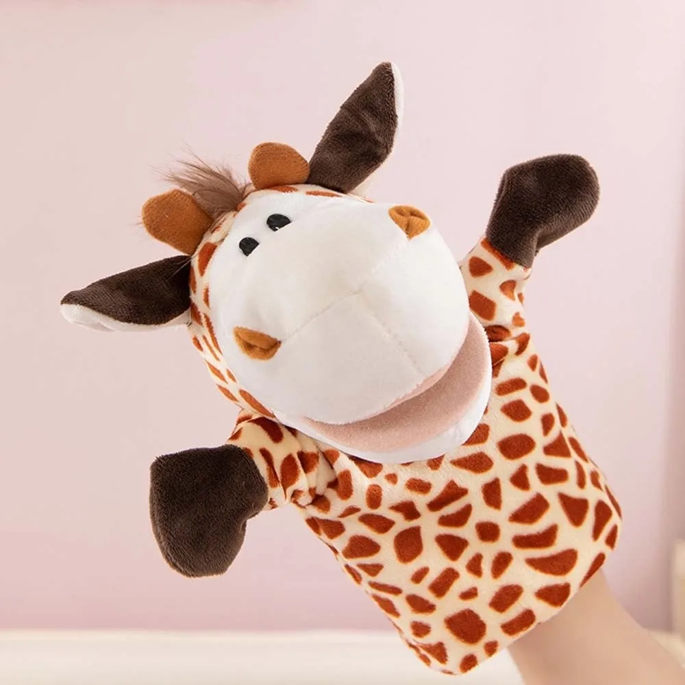 ตุ๊กตาสัตว์เลี้ยงมือแบบมีชีวิตชีวา ตุ๊กตาการ์ตูนแบบมีปฏิสัมพันธ์ ตุ๊กตาผ้าพลัฌรูปมือ ลิง วัว ตุ๊กตาปลอบเด็ก