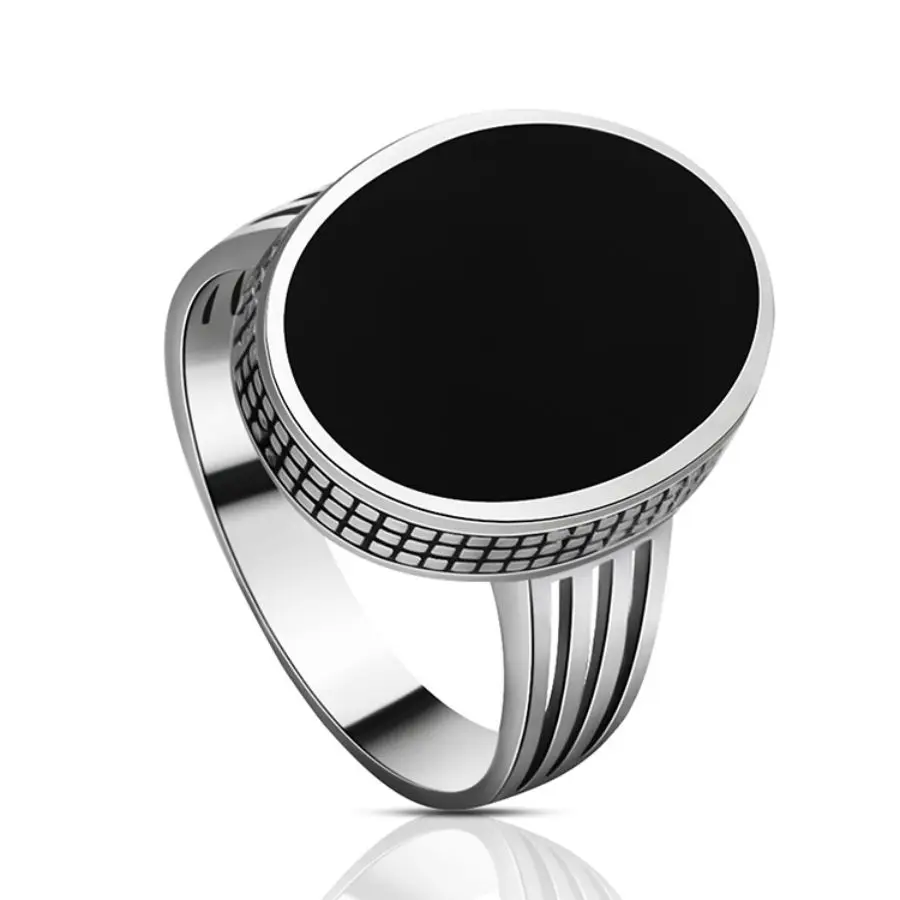 Wholesale Genuine 925 Sterling Solid Silver Men Ring Wedding Fashion Rings Black Enamel Handmade Ring