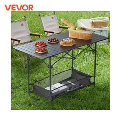 VEVOR-mesa plegable para acampar al aire libre, equipo de Picnic con bolsa de almacenamiento negra, aleación de aluminio, mesa enrollable para pollo, escritorio para barbacoa, 220/66lbs