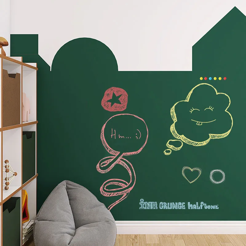 Unleash Creativity! Kids Doodle Wall Sticker with Free Chalk (Black/Green) - Self-Adhesive, Reusable & Easy Clean Art Board