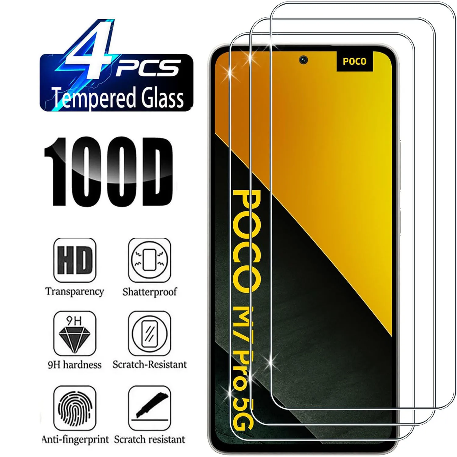 

2/4Pcs HD Clear Tempered Glass Screen Protector for Xiaomi Poco M7 pro 5G Anti-Fingerprint Shockproof Protection