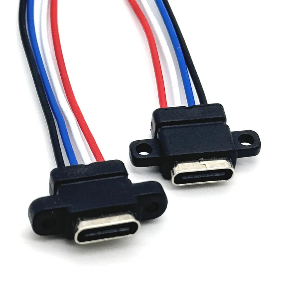 USB Type C Waterproof Connector Type-C With Rubber Ring Female High Current Fast Charging Jack Port 2Pin 4Pin USB-C Charger Plug