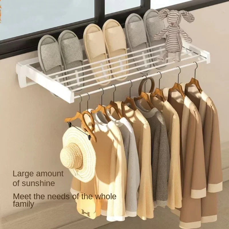 

Telescopic clothes rack balcony artifact clothes drying and washing equipment indoor folding clothes rod aluminum alloy