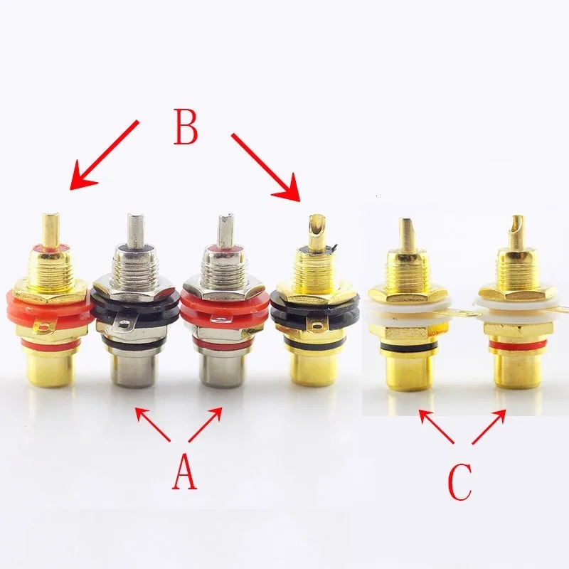 2pcs/1pair RCA Female Socket Connector Chassis Panel Mount Adapter Plug Gold Plated Audio Video Adapte with Nut CUP B5