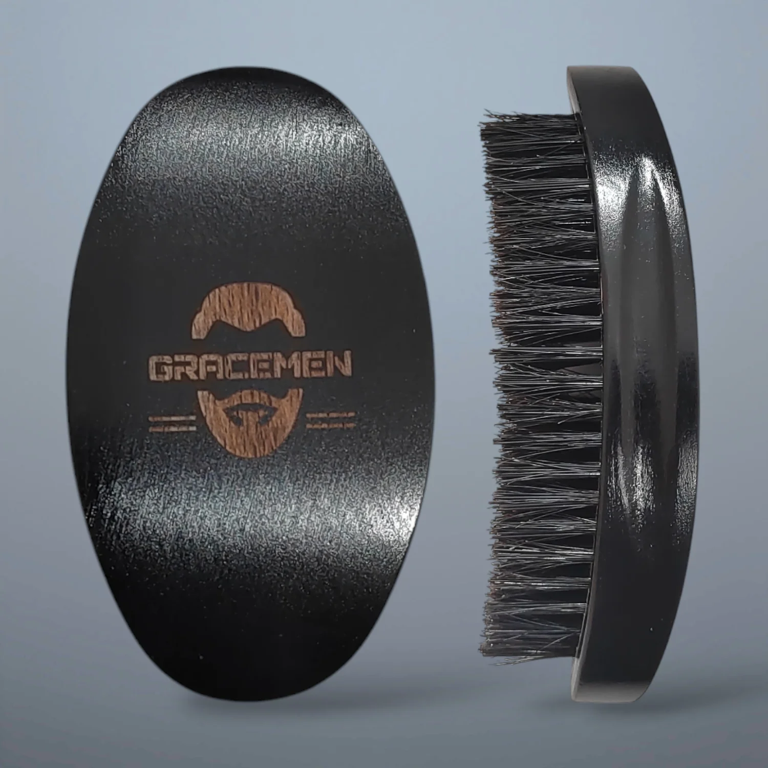 

Gracemen Wave Brush Beard Grooming Brush for 360 Waves Black Curved Wooden Handle Men's Beard Hair Grooming Tool