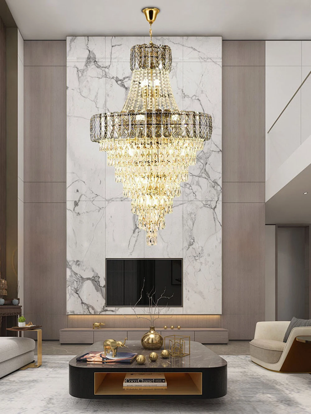 K9 Crystal Clear Amber Grey LED Chandelier