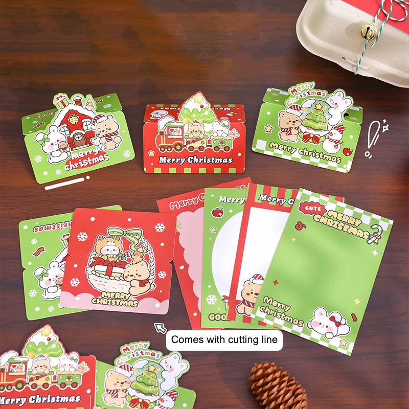 10Pcs Christmas Greeting Card Photo Folding Card DIY Packing Material Card Message Fixed Board Photo Card Collection Sleeves