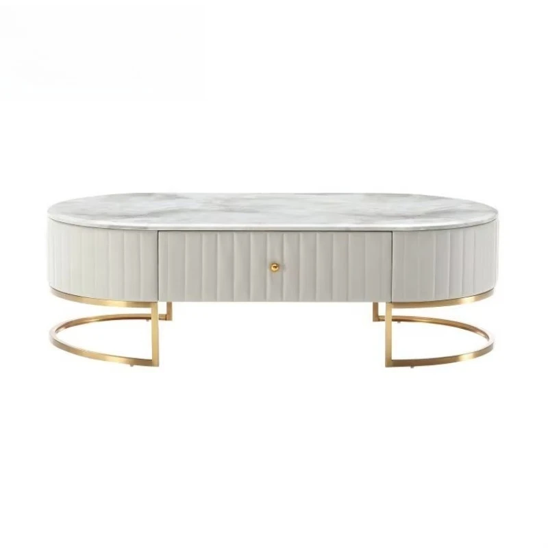 

Customized high-end luxury living room furniture gold stainless steel artificial marble pu coffee table