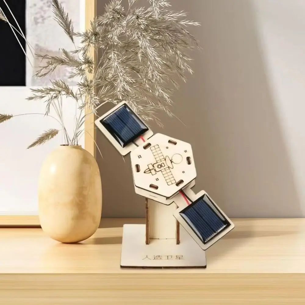 Modelos de espaço de satélite artificial de madeira feitos à mão diy materiais experimentais modelo de satélite solar física artesanal