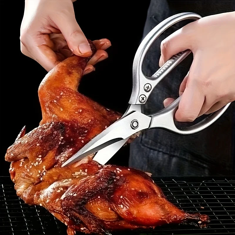 Multi functional kitchen scissors forged structure right-handed ergonomically designed, easy to cut chicken, meat, fish, poultry