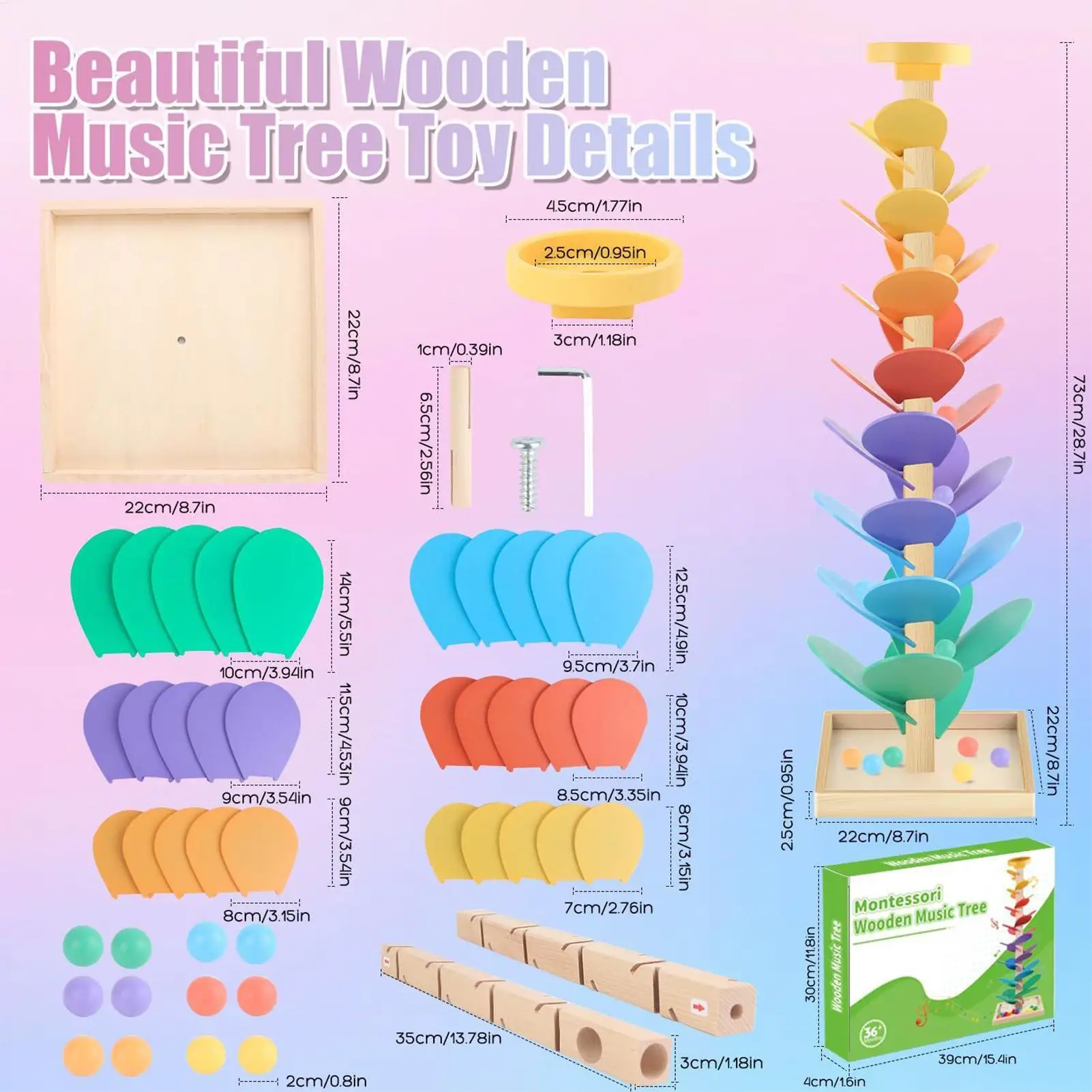 Juguete de árbol Musical de madera Montessori con pista de carrera de mármol, bloques de construcción de arcoíris, juguetes educativos para niños, regalos de cumpleaños