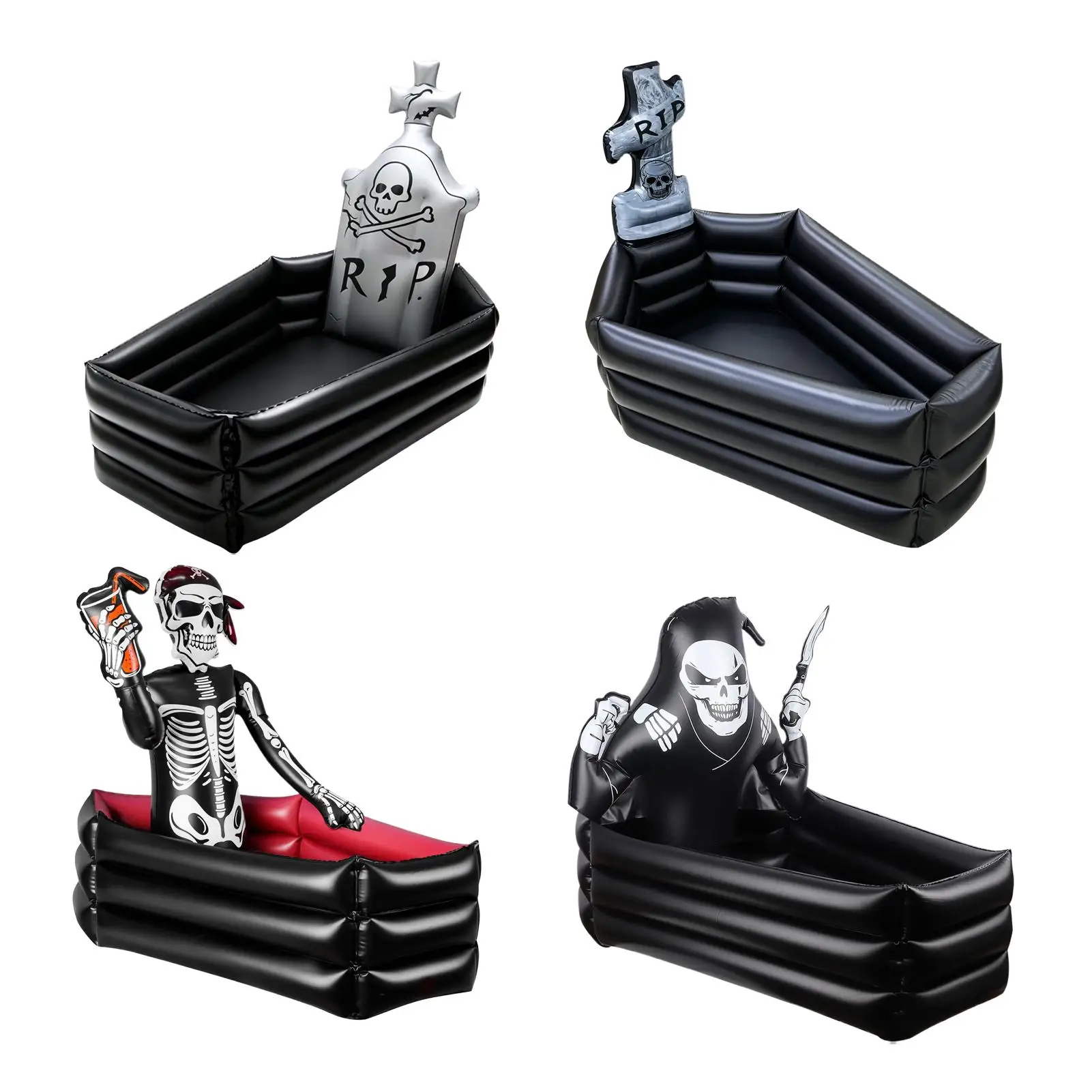 35 Inch Halloween Inflatable Cooler Halloween Inflatable Skull Coffin Beverage Cooler Large Capacity Ice Bucket Party Supplies